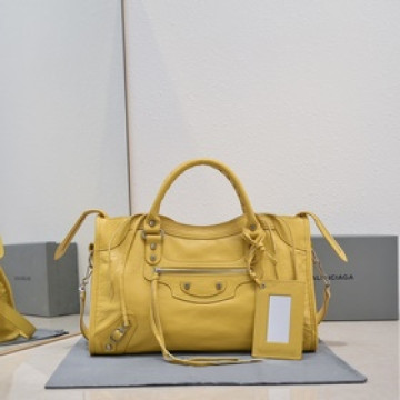 Balenciaga經典機車包爆裂羊皮30 cm黃色