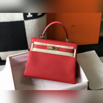 凱莉 紅色金扣 TC小牛皮 純手工+蜜蠟線 全純鋼制五金25cm28cm32cm