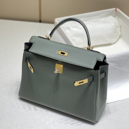 凱莉 杏仁綠色金扣 TC小牛皮 純手工+蜜蠟線 全純鋼制五金32cm