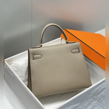 凱莉 瀝青灰色金扣 EPSOM牛皮 純手工+蜜蠟線 全純鋼制五金25cm 28cm