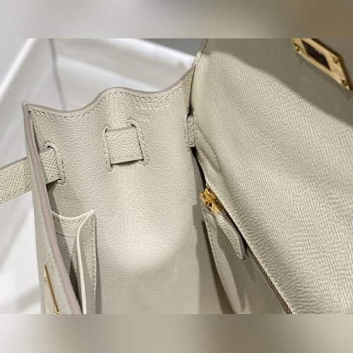 凱莉 奶昔白色金扣 EPSOM牛皮 純手工+蜜蠟線 全純鋼制五金25cm 28cm