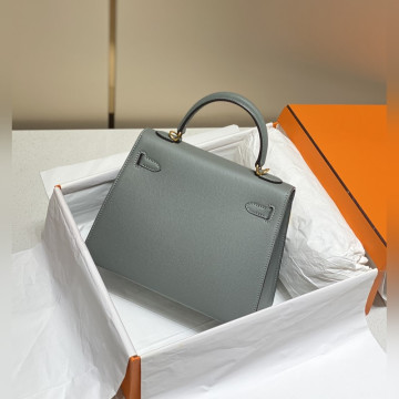 凱莉 杏仁綠色金扣 EPSOM牛皮 純手工+蜜蠟線 全純鋼制五金25cm 28cm