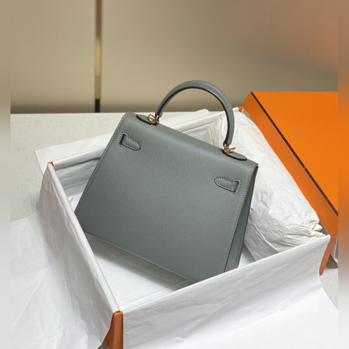 凱莉 杏仁綠色金扣 EPSOM牛皮 純手工+蜜蠟線 全純鋼制五金25cm 28cm