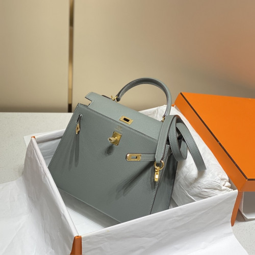 凱莉 杏仁綠色金扣 EPSOM牛皮 純手工+蜜蠟線 全純鋼制五金25cm 28cm