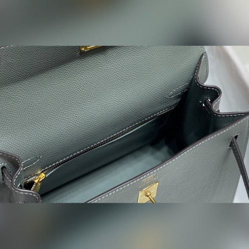 凱莉 杏仁綠色金扣 EPSOM牛皮 純手工+蜜蠟線 全純鋼制五金25cm 28cm