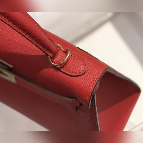 凱莉 紅色金扣 EPSOM牛皮 純手工+蜜蠟線 全純鋼制五金25cm 28cm