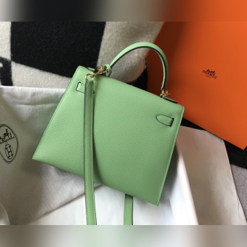 凱莉 牛油果綠色金扣 EPSOM牛皮 純手工+蜜蠟線 全純鋼制五金25cm 28cm