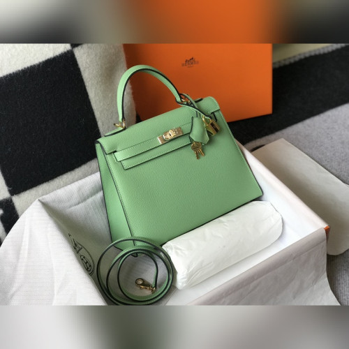 凱莉 牛油果綠色金扣 EPSOM牛皮 純手工+蜜蠟線 全純鋼制五金25cm 28cm