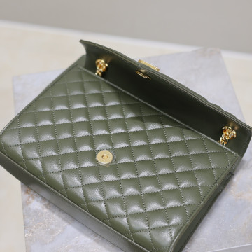 橄欖綠色金扣V型Monogram中號魚子醬信封包，型號487206