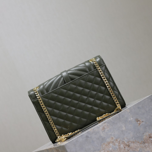橄欖綠色金扣V型Monogram中號魚子醬信封包，型號487206
