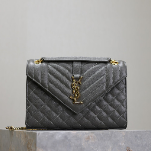 灰色金扣V型Monogram中號魚子醬信封包，型號487206