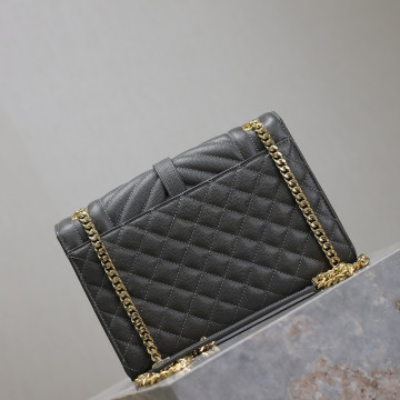 灰色金扣V型Monogram中號魚子醬信封包，型號487206