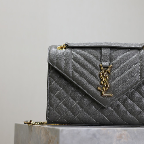 灰色金扣V型Monogram中號魚子醬信封包，型號487206