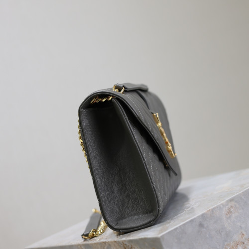 灰色金扣V型Monogram中號魚子醬信封包，型號487206
