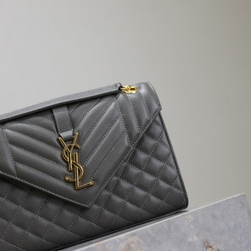 灰色金扣V型Monogram中號魚子醬信封包，型號487206