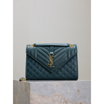 石松綠色金扣V型Monogram中號魚子醬信封包，型號487206