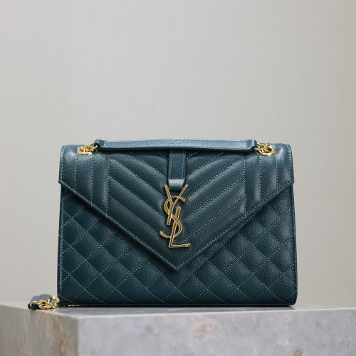 石松綠色金扣V型Monogram中號魚子醬信封包，型號487206