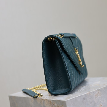 石松綠色金扣V型Monogram中號魚子醬信封包，型號487206