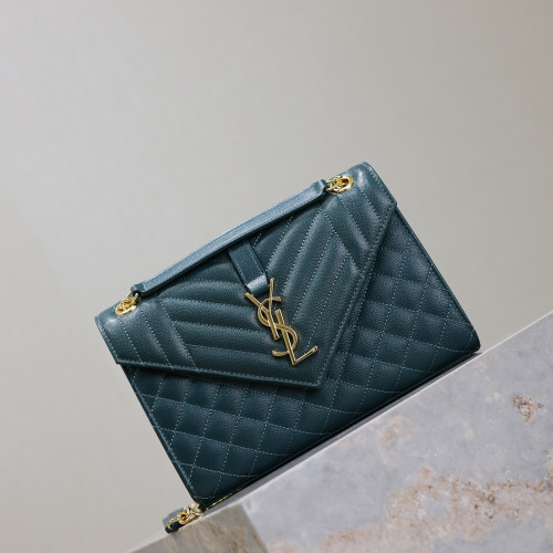 石松綠色金扣V型Monogram中號魚子醬信封包，型號487206