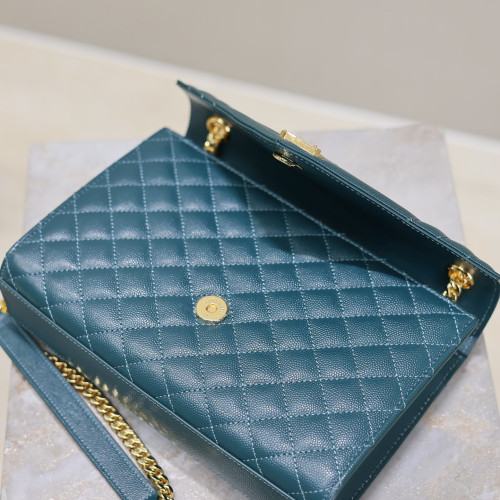 石松綠色金扣V型Monogram中號魚子醬信封包，型號487206