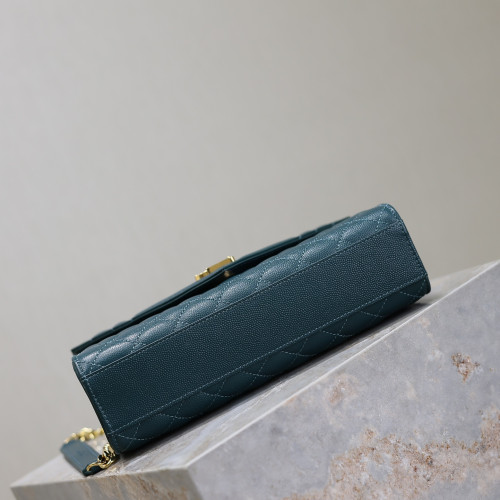 石松綠色金扣V型Monogram中號魚子醬信封包，型號487206