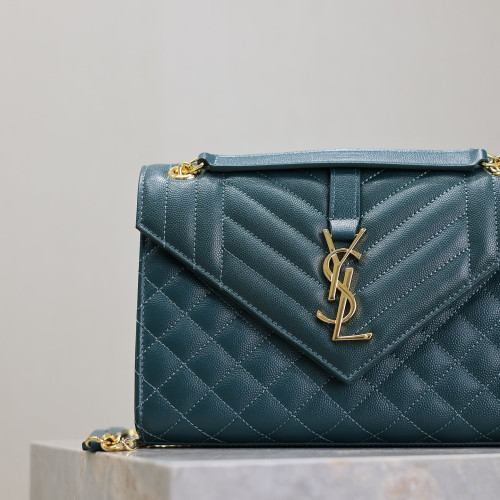 石松綠色金扣V型Monogram中號魚子醬信封包，型號487206