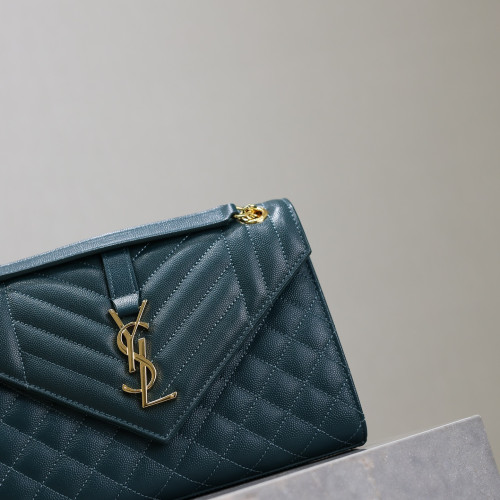 石松綠色金扣V型Monogram中號魚子醬信封包，型號487206