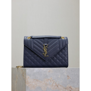 藍色金扣V型Monogram中號魚子醬信封包，型號487206