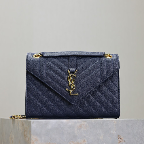 藍色金扣V型Monogram中號魚子醬信封包，型號487206