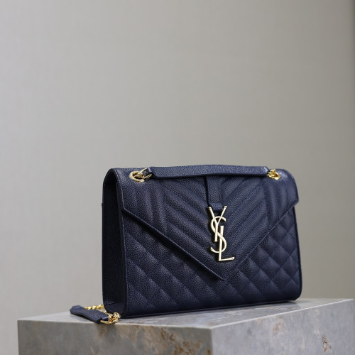 藍色金扣V型Monogram中號魚子醬信封包，型號487206