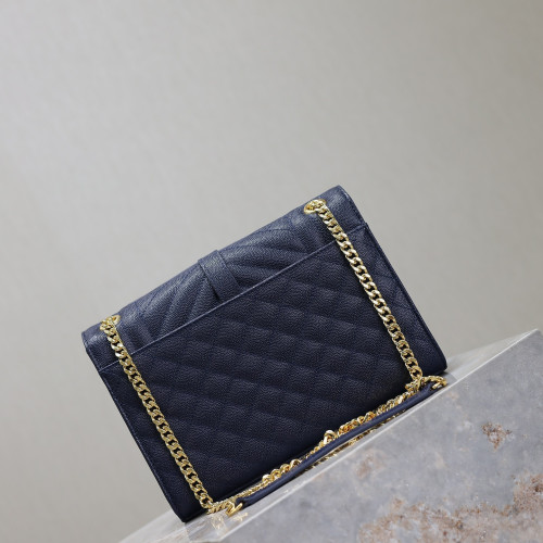 藍色金扣V型Monogram中號魚子醬信封包，型號487206