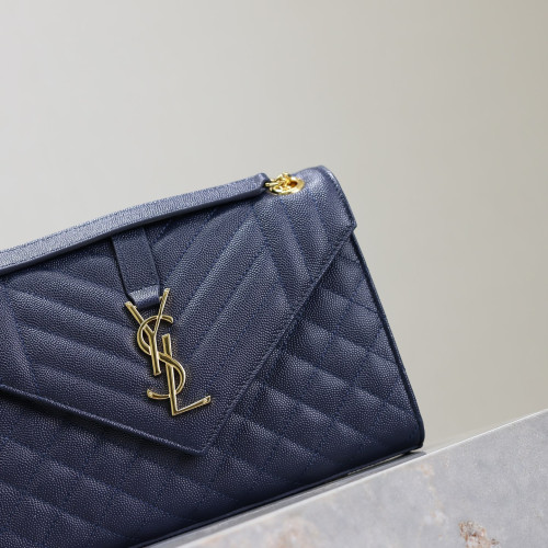 藍色金扣V型Monogram中號魚子醬信封包，型號487206