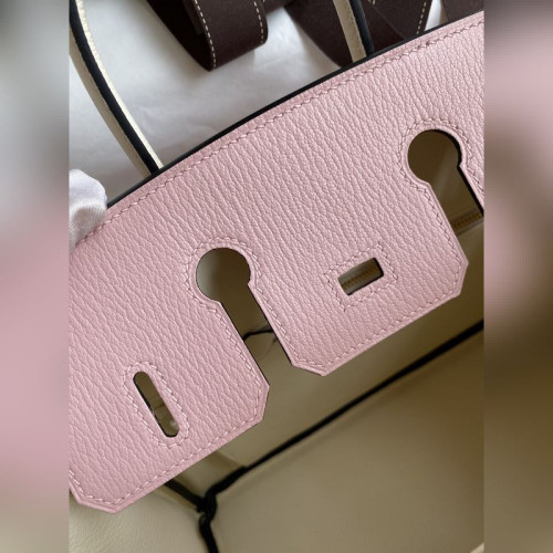 需定做 手縫 Birkin 25cm 進口山羊皮 3Q粉拼奶油白 拉絲金扣