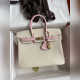 需定做 手縫 Birkin 25cm 進口山羊皮 奶油白拼3Q粉 金扣