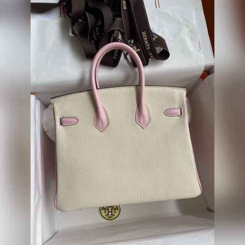 需定做 手縫 Birkin 25cm 進口山羊皮 奶油白拼3Q粉 金扣