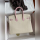 需定做 手縫 Birkin 25cm 進口山羊皮 奶油白拼3Q粉 金扣
