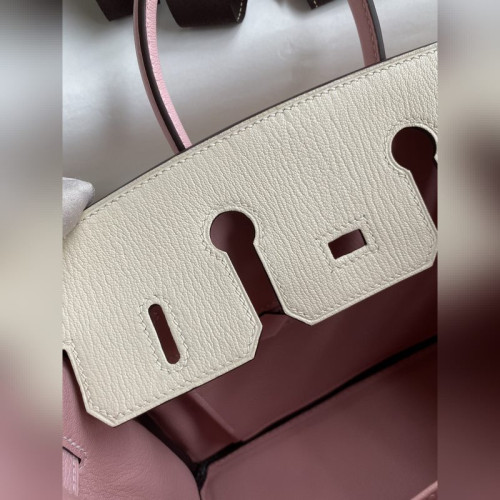 需定做 手縫 Birkin 25cm 進口山羊皮 奶油白拼3Q粉 金扣