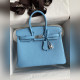 需定做 手縫 Birkin 25cm 進口山羊皮 糖果藍 銀扣