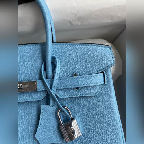 需定做 手縫 Birkin 25cm 進口山羊皮 糖果藍 銀扣