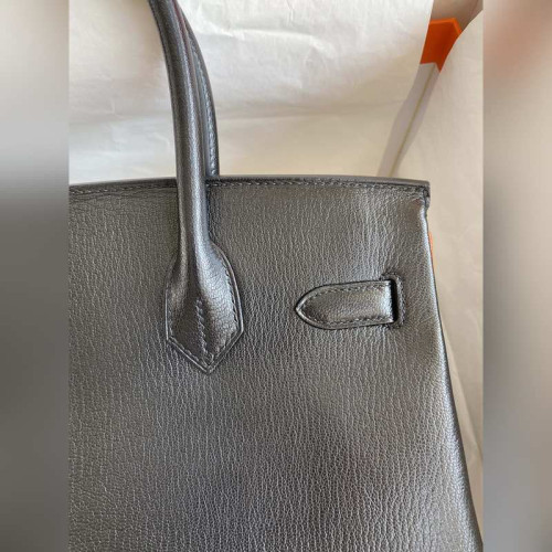 需定做 手縫 Birkin 30cm 進口山羊皮 黑色拼火焰橙 玫瑰金扣