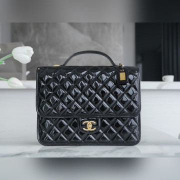 頂級進口原廠皮 所見即所得！ CHANEL 22k 高級手工坊 漆皮雙肩包 正品皮