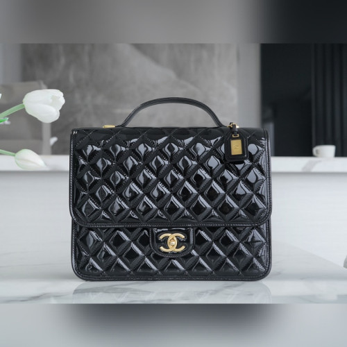 頂級進口原廠皮 所見即所得！ CHANEL 22k 高級手工坊 漆皮雙肩包 正品皮