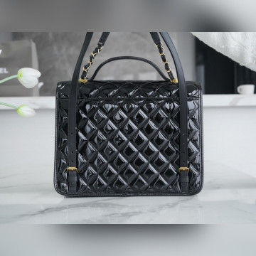 頂級進口原廠皮 所見即所得！ CHANEL 22k 高級手工坊 漆皮雙肩包 正品皮