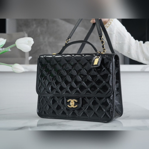 頂級進口原廠皮 所見即所得！ CHANEL 22k 高級手工坊 漆皮雙肩包 正品皮