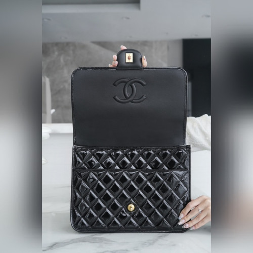 頂級進口原廠皮 所見即所得！ CHANEL 22k 高級手工坊 漆皮雙肩包 正品皮