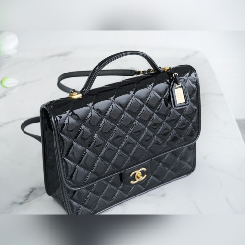 頂級進口原廠皮 所見即所得！ CHANEL 22k 高級手工坊 漆皮雙肩包 正品皮