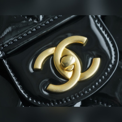 頂級進口原廠皮 所見即所得！ CHANEL 22k 高級手工坊 漆皮雙肩包 正品皮