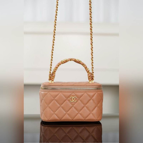 頂級進口原廠皮 所見即所得！ Chanel 25B VANITY系列化妝盒 焦糖色