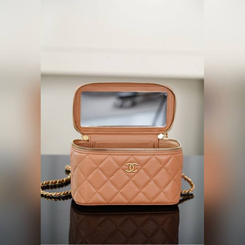 頂級進口原廠皮 所見即所得！ Chanel 25B VANITY系列化妝盒 焦糖色