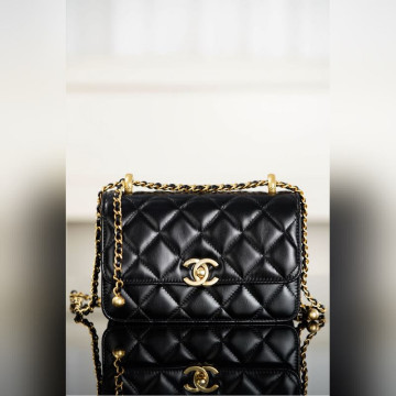 頂級進口原廠皮CHANEL 25S 雙金球CF MINI 19cm 黑色